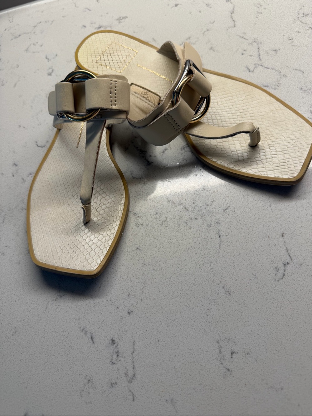 Dolce Vita Cream Thong Sandals with Gold Ring Detail - Picture 2 of 7